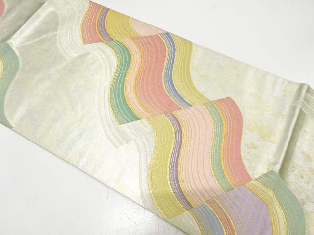 JAPANESE FUKURO OBI / WOVEN ABSTRACT WAVY STRIPE